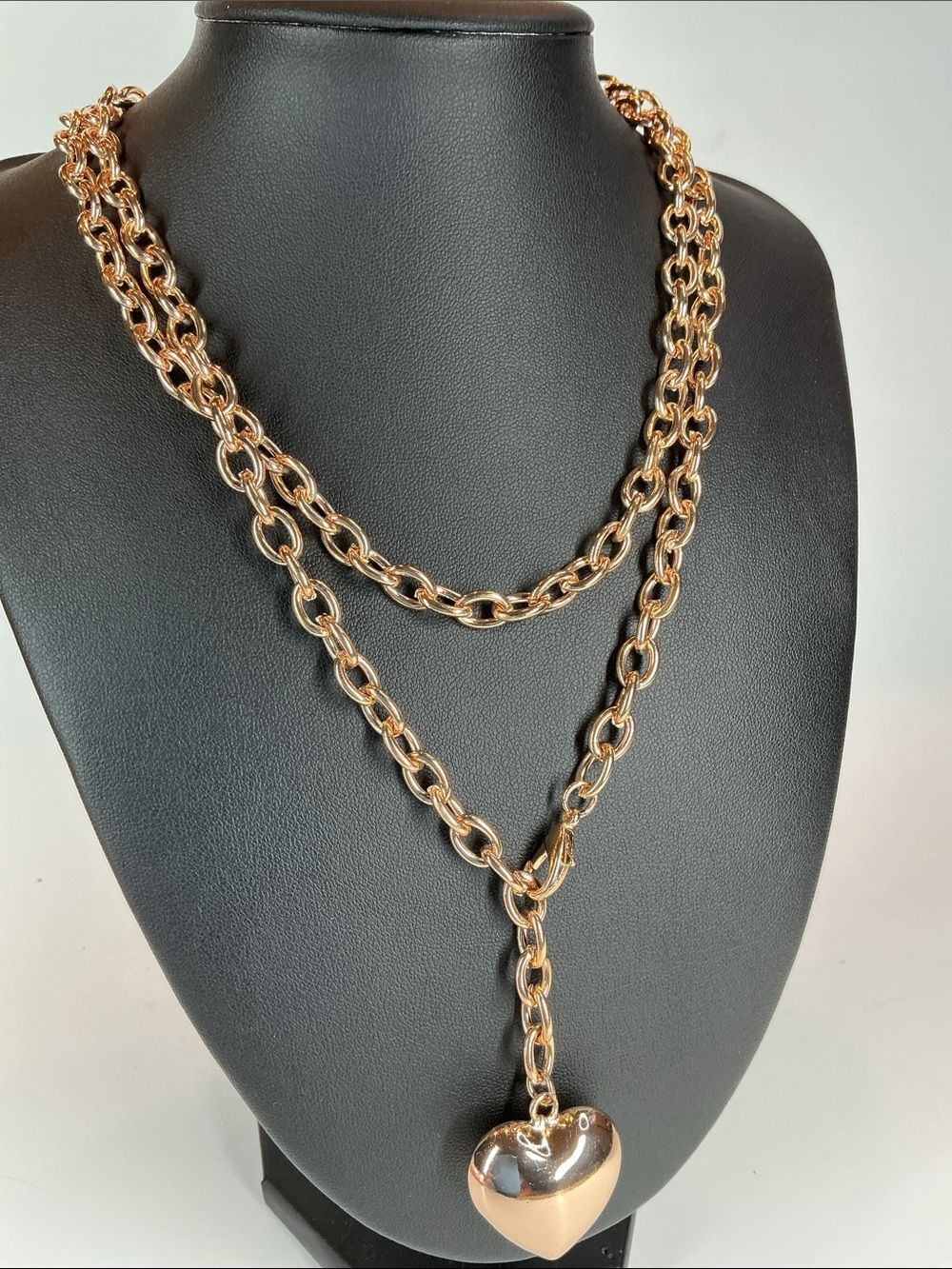 Gold Heart Drop Chain Necklace - wear in many ways / many lengths - MM-01440